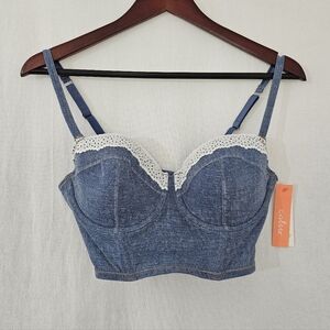 Colsie Bralette with Lace Trim in Blue Denim Print Women’s Size M